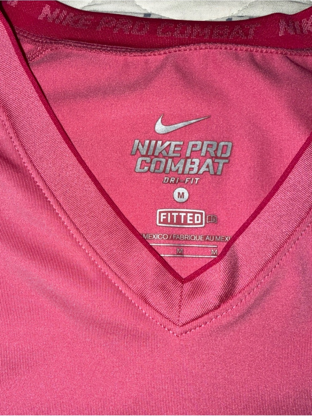 Nike Pro Combat Dri-FIT Fitted Pink V-Neck T-Shirt Women's Size Medium - Picture 2 of 5
